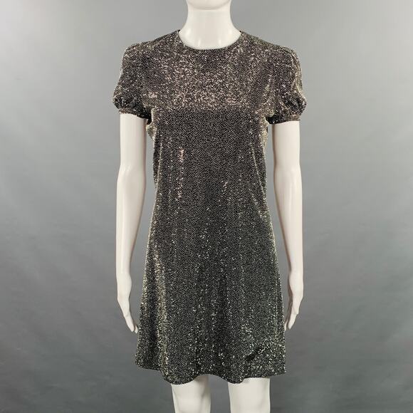 SAINT LAURENT 2019 Size XS Black Silver Viscose Rhinestones Cocktail Dress - Picture 1 of 9